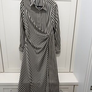 Nordstrom Black and White Striped Long Sleeve Dress
